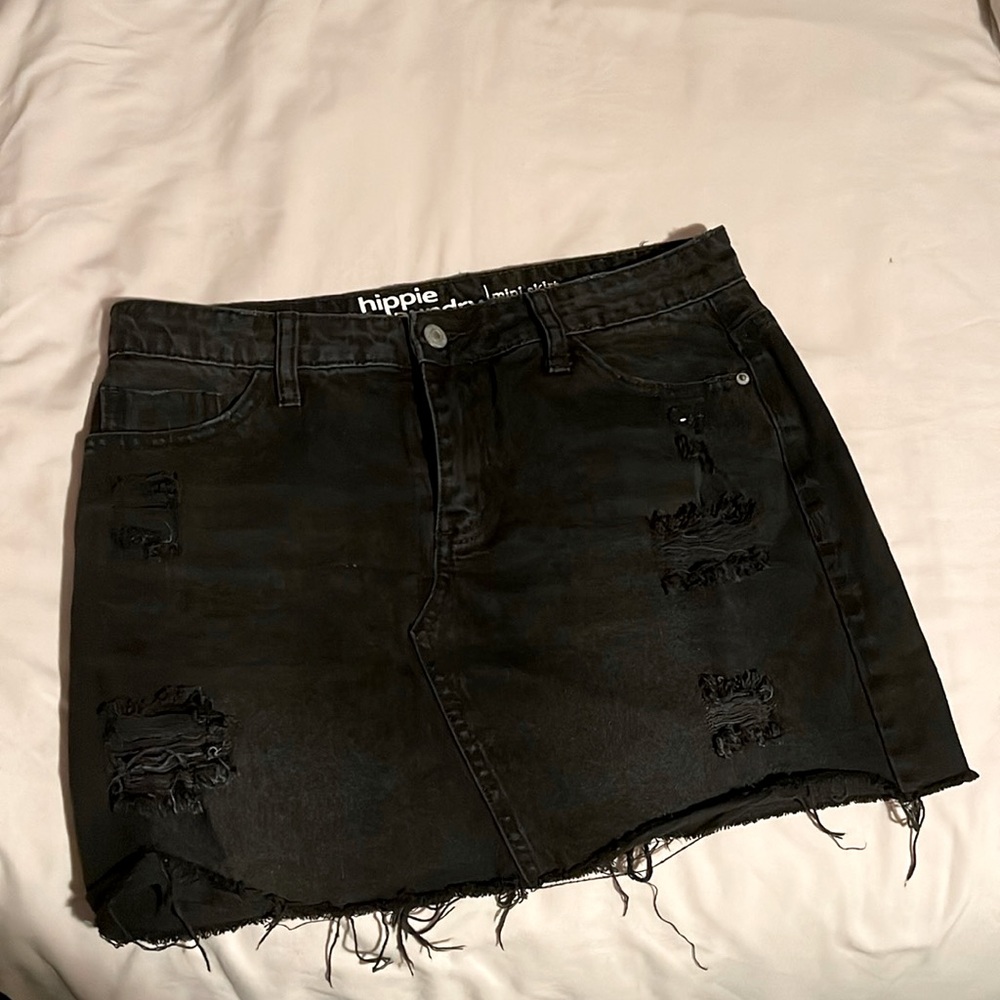 Black Distressed Jean Mini Skirt Size 9